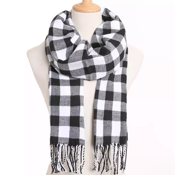 Accessories - Black and White Buffalo Check Plaid Winter Scarf